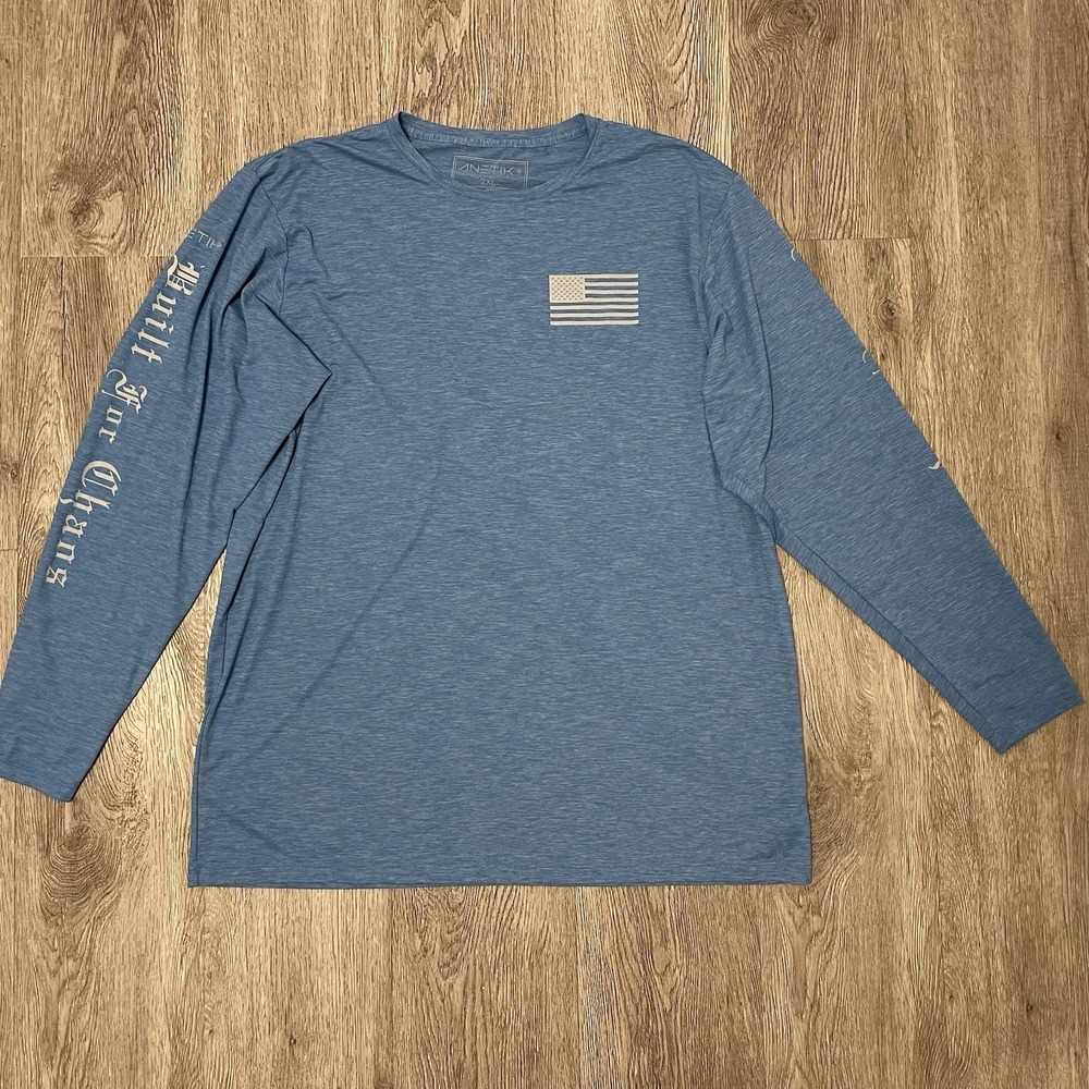 Anetik Shirt Mens 2XL Blue Premium Performance UPF 30+ VINT UV Fishing Long